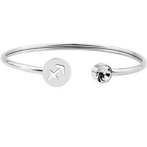 Sagittarius Sign Cubic Zirconia Zodiac Cuff Bracelet Stainless Steel NEW